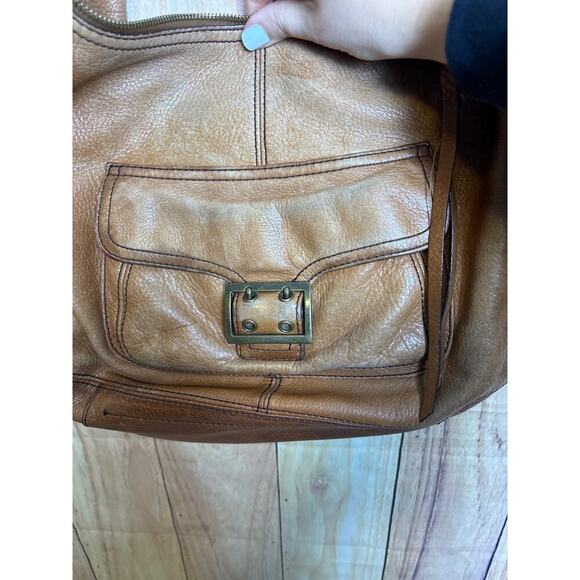 Banana Republic Leather Buckle Hobo Distressed Purse Bag Camel Tan Color Large - Picture 2 of 13